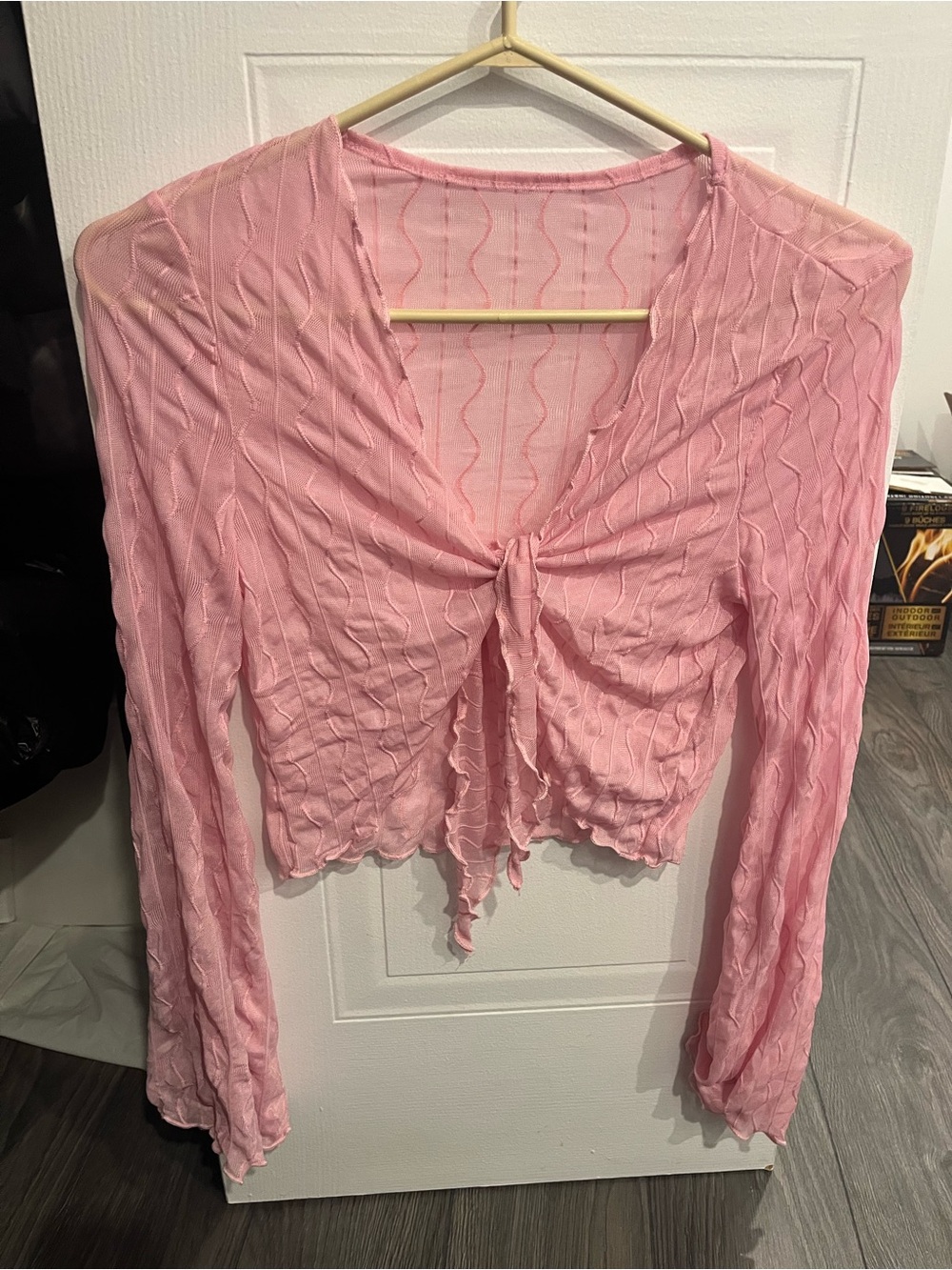 Pink Tie-Front Long-Sleeve Women's Top